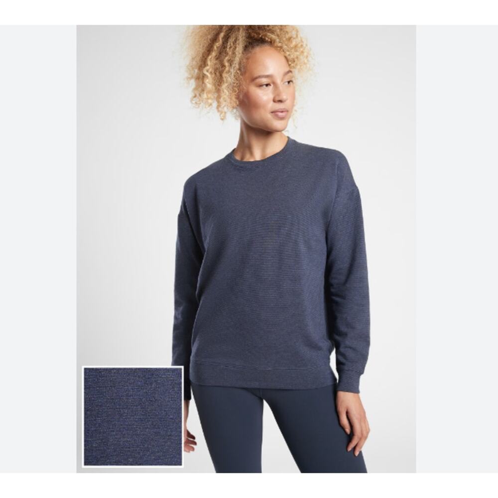 Athleta Balance Pullover Sweatshirt - Micro Stripe Navy Heather - Women's Small